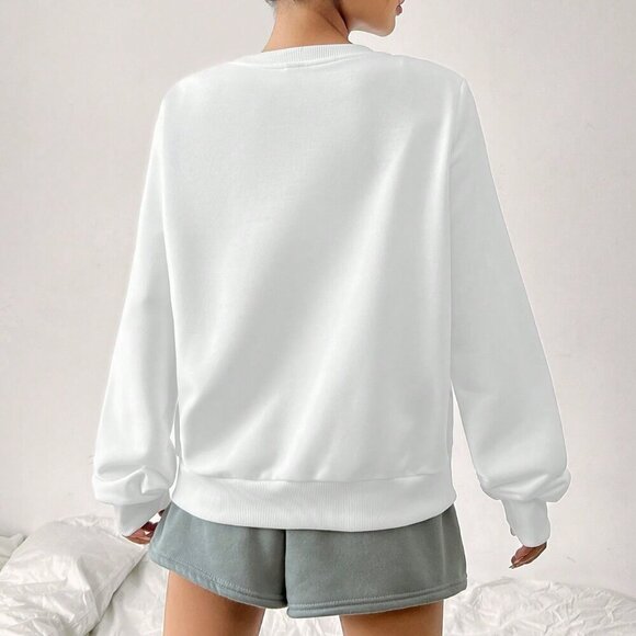 White Casual Women's Round Neck Oversized Milano Print Sweatshirt - Picture 3 of 4